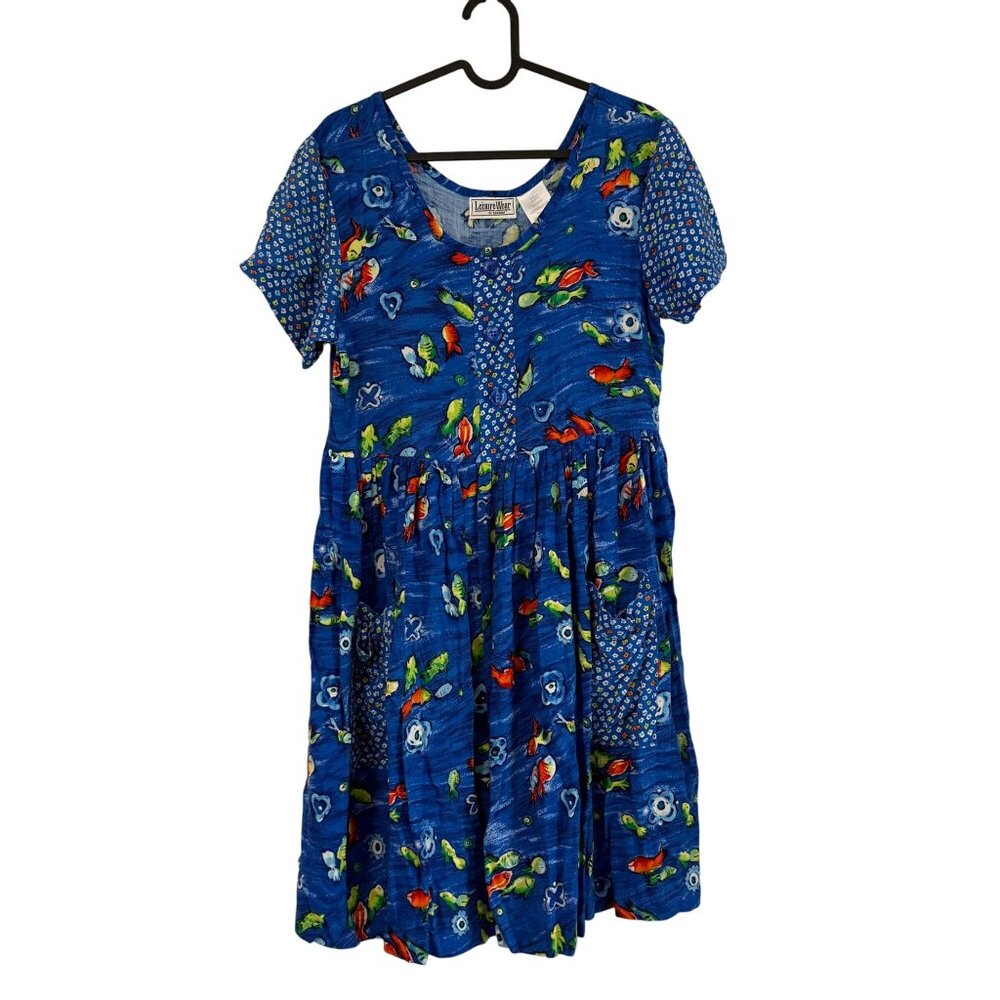 Leisure Wear by Adonna Colorful Fish Floral Beach Artsy Dress Womens Size Small